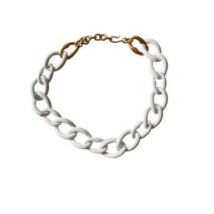White Enamel Plated Link Chain Necklace 12” Vintage Jewlery Retro Style